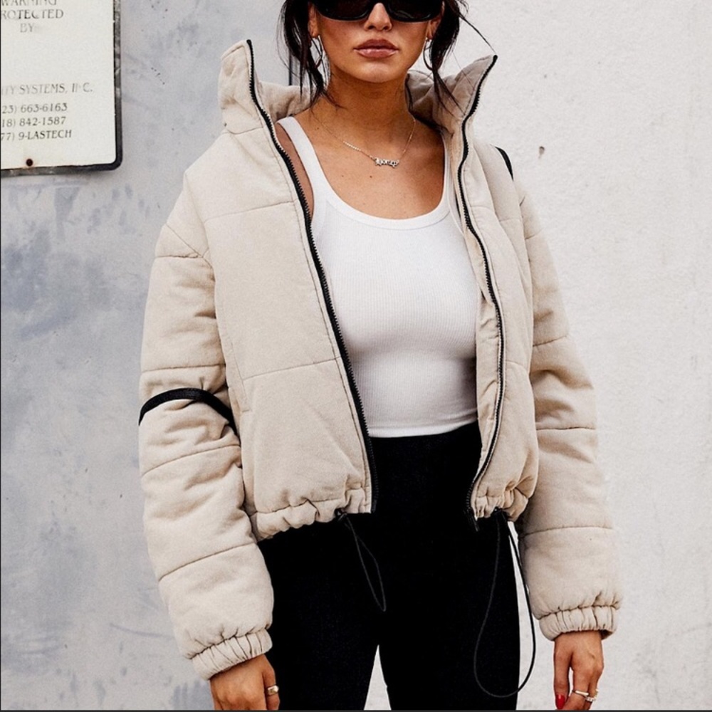 Polly Puffer Jacket Beige by Princess Polly